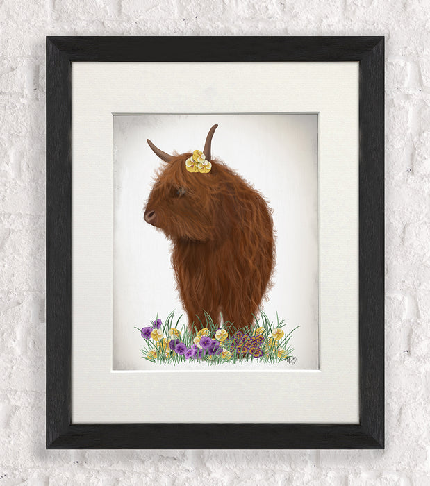 Highland Cow, Pansy, Animal Art Print