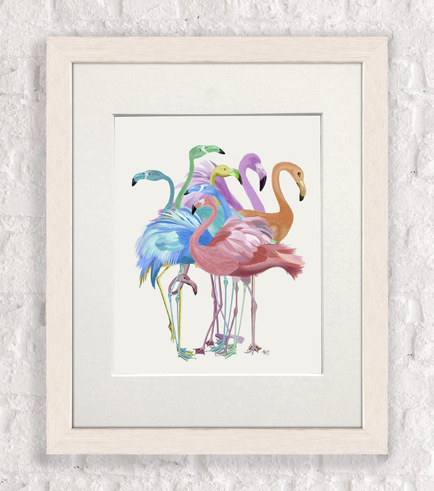 Flamingos, Multicoloured Group 1, Bird Art Print, Wall Art