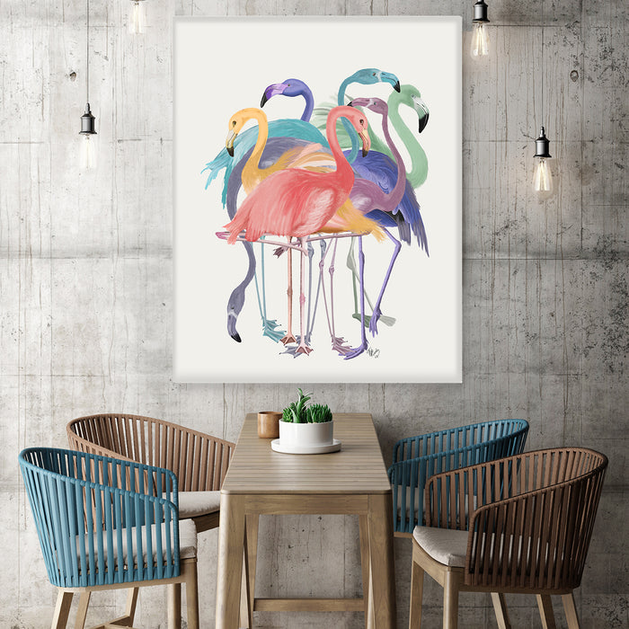 Flamingos, Multicoloured Group 2, Bird Art Print, Wall Art