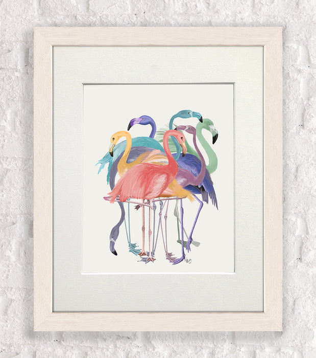 Flamingos, Multicoloured Group 2, Bird Art Print, Wall Art