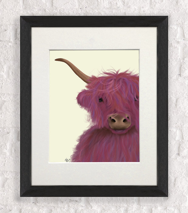 Highland Cow 8, Pink Close Up, Animal Art Print