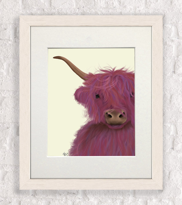 Highland Cow 8, Pink Close Up, Animal Art Print
