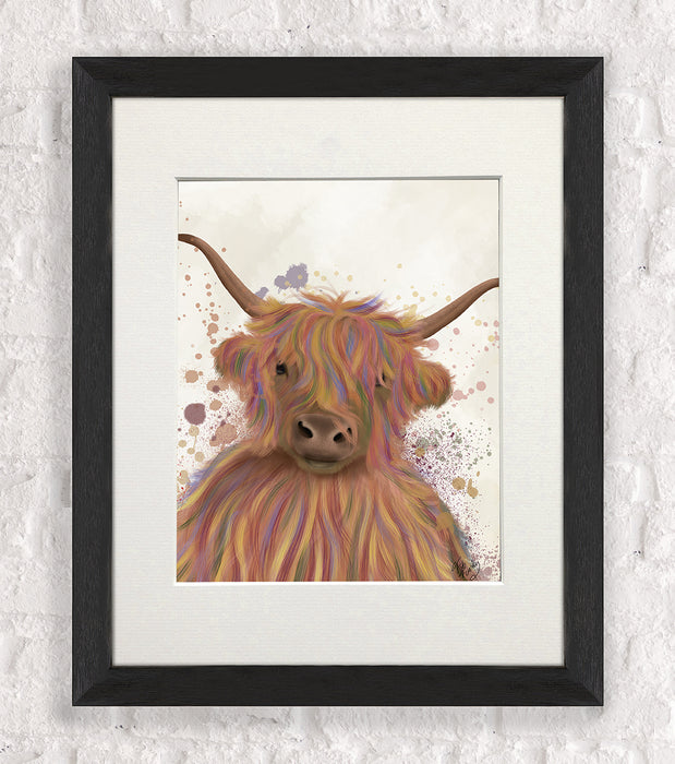 Highland Cow 8, Multicolour Portrait, Animal Art Print
