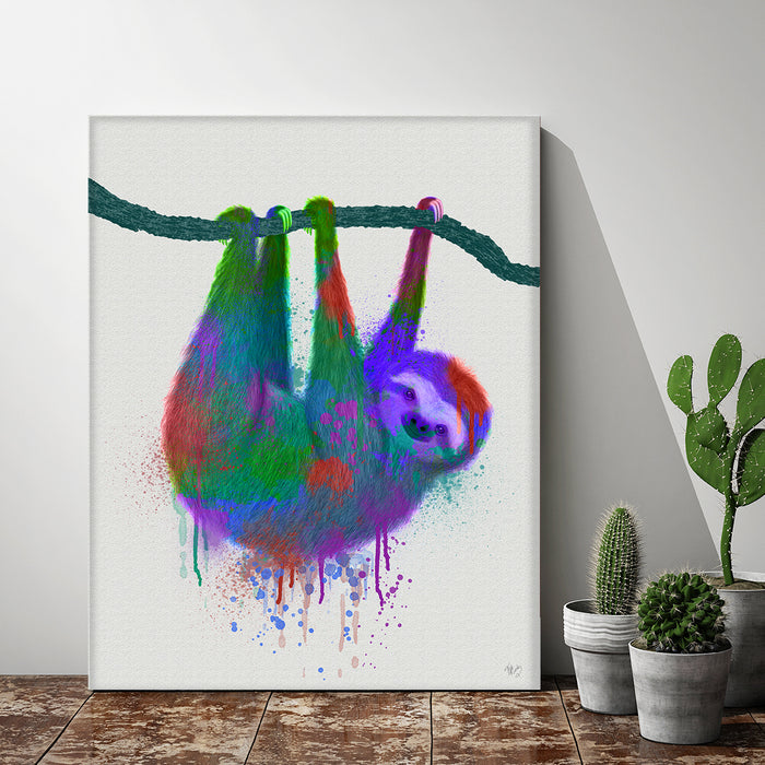 Sloth Rainbow Splash, Art Print, Canvas Wall Art