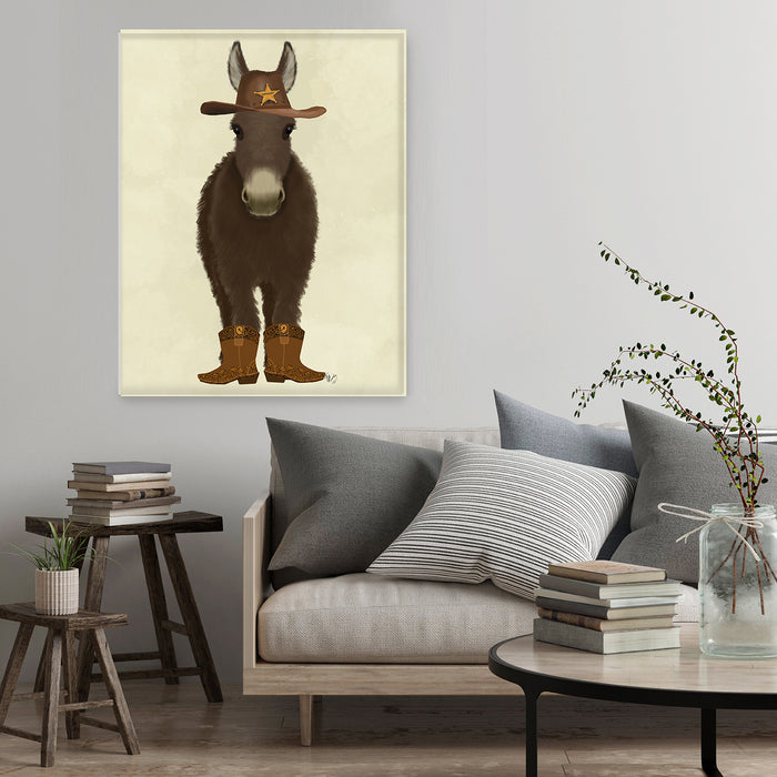 Donkey Cowboy, Animal Art Print, Wall Art