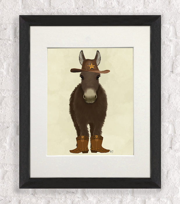 Donkey Cowboy, Animal Art Print, Wall Art