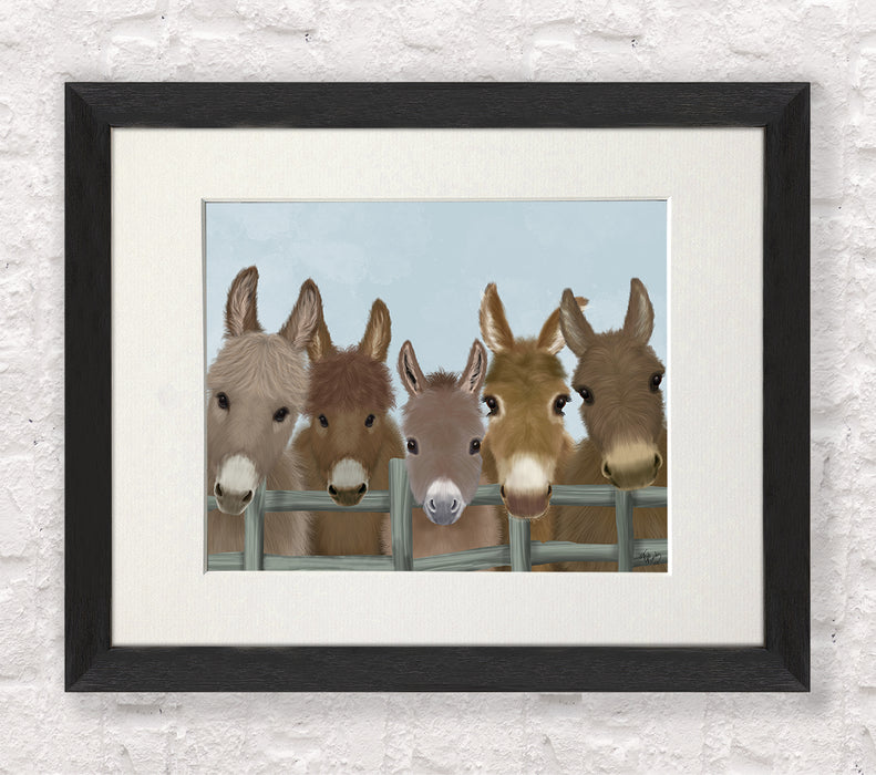 Donkey Herd at Fence 1, Animal Art Print, Wall Art