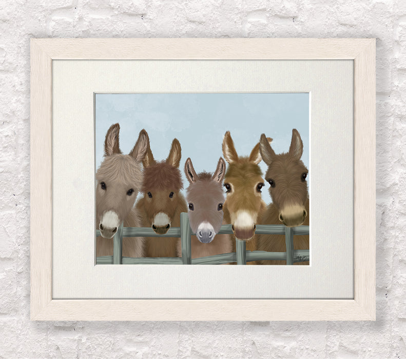 Donkey Herd at Fence 1, Animal Art Print, Wall Art