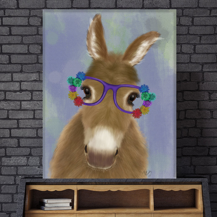 Donkey Purple Flower Glasses, Animal Art Print, Wall Art