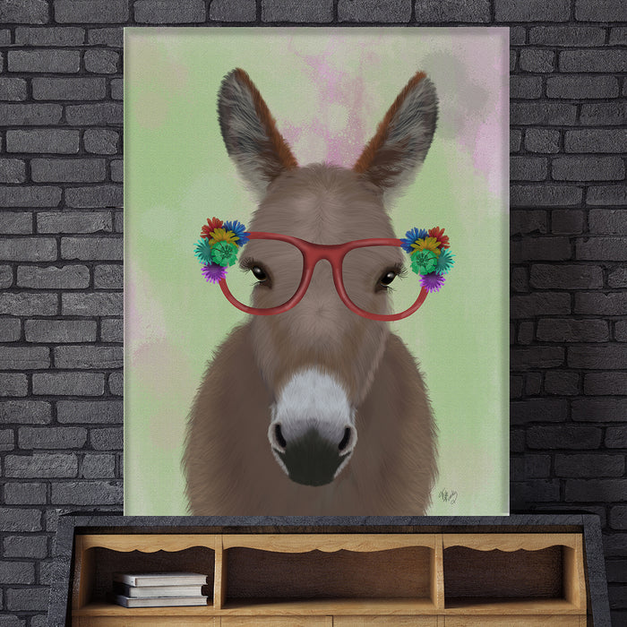 Donkey Red Flower Glasses, Animal Art Print, Wall Art