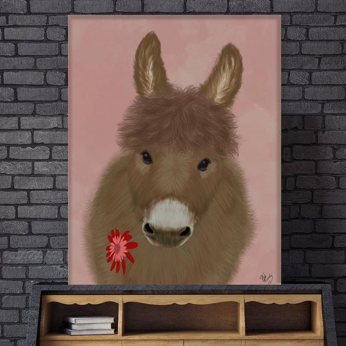 Donkey Red Flower, Animal Art Print, Wall Art