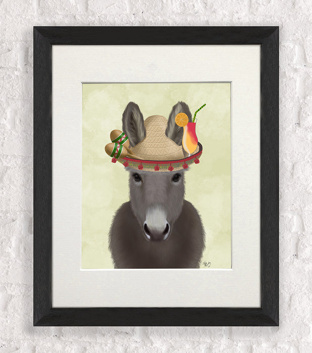 Donkey Sombrero, Animal Art Print, Wall Art