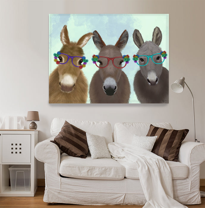 Donkey Trio Flower Glasses, Animal Art Print, Wall Art