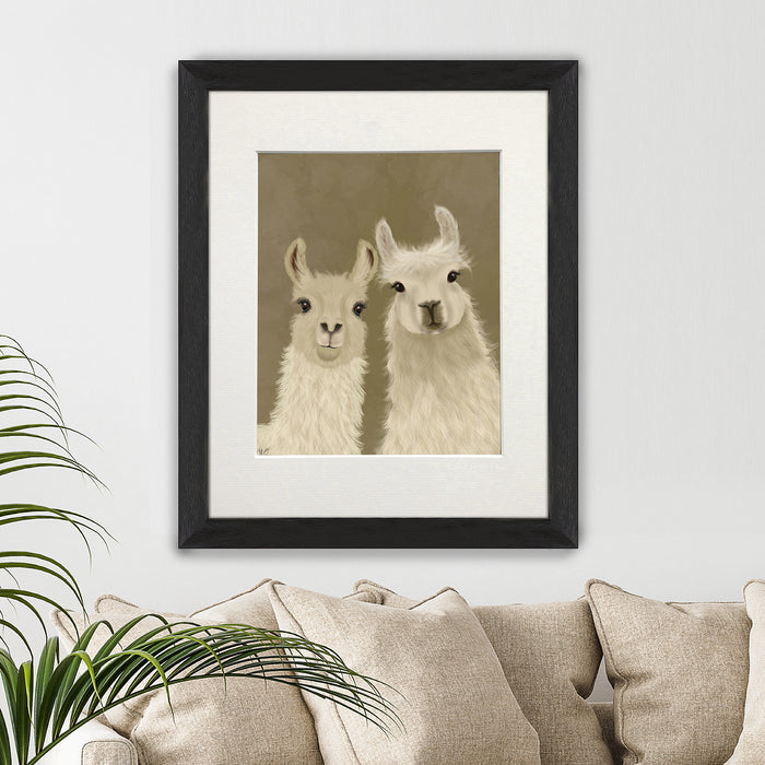 Llama Duo, Looking at You, Art Print, Canvas Wall Art