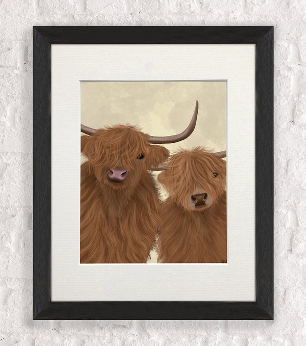 Highland Cow Duo, Looking at You, Animal Art Print