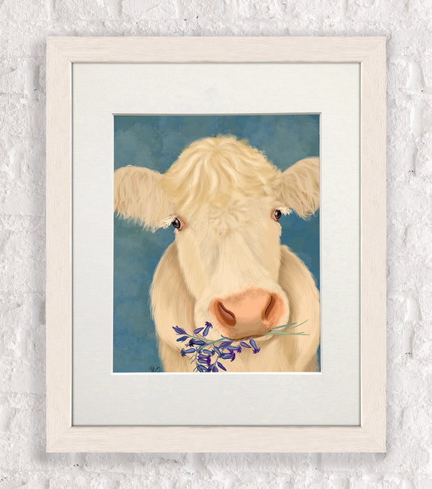 Cow Cream, Bluebells, Animal Art Print, Wall Art