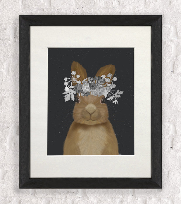 Rabbit, White Flowers, Art Print, Canvas Wall Art
