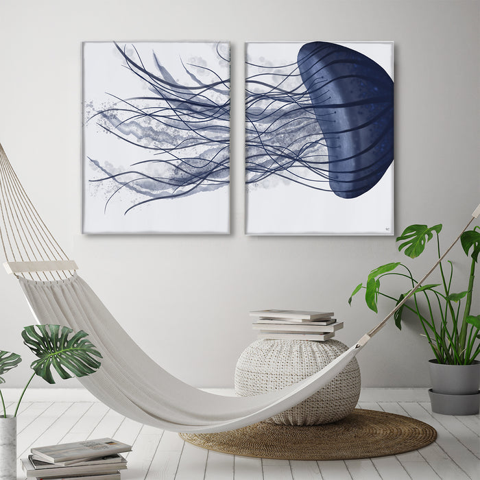 Collection - 2 prints, Jellyfish Giant in Blue, Nautical print, Coastal art