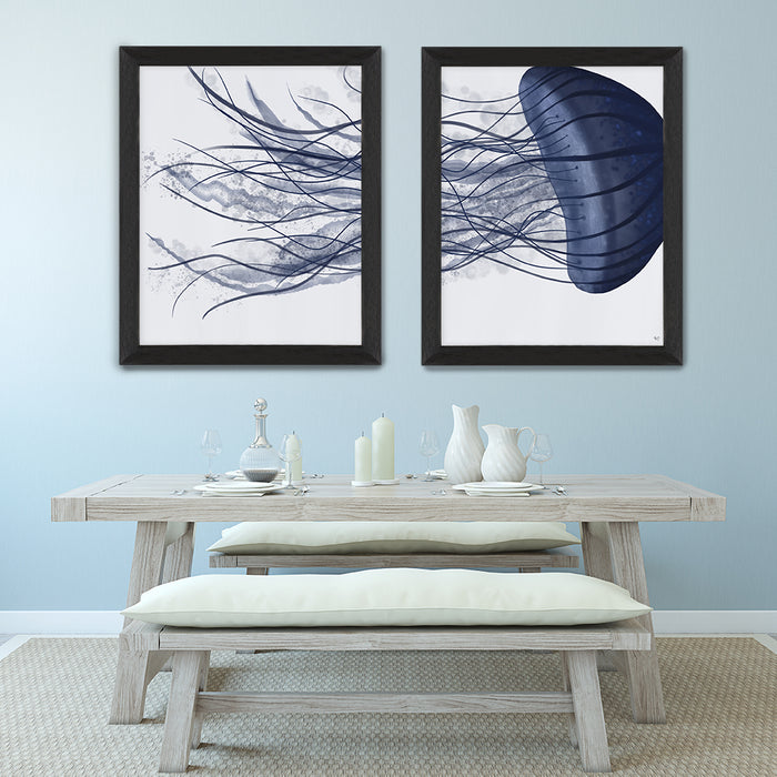Collection - 2 prints, Jellyfish Giant in Blue, Nautical print, Coastal art