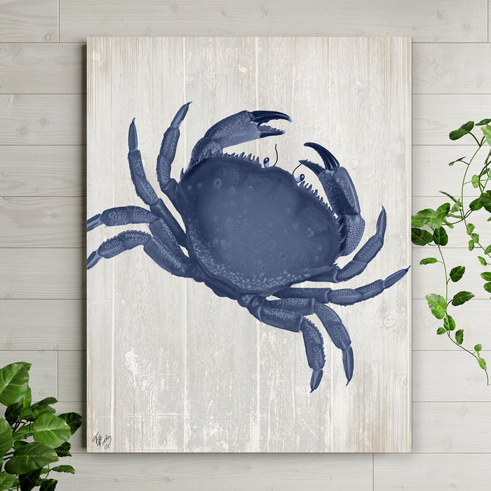 Blue Crab On Grey 1, Nautical print, Coastal art