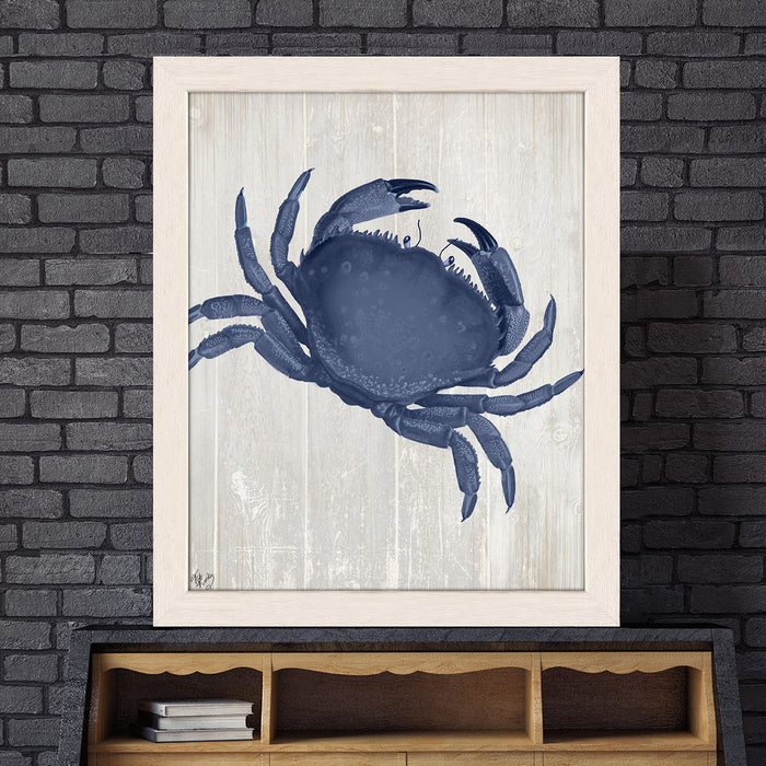 Blue Crab On Grey 1, Nautical print, Coastal art