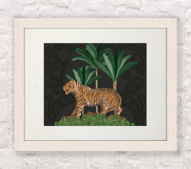 Tiger in palms, Charcoal, Animalia , Art Print, Wall Art