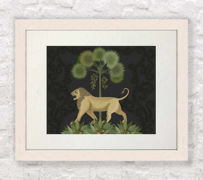Lion under palms, Charcoal, Animalia , Art Print, Wall Art