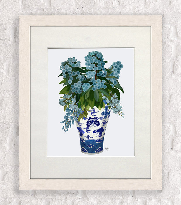 Blue Flowers In Butterfly Vase, Art Print, Canvas Wall Art