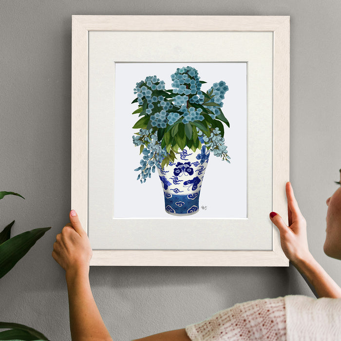 Blue Flowers In Butterfly Vase, Art Print, Canvas Wall Art