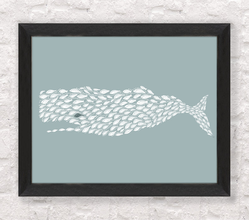 Little Fishes Sperm Whale Nautical print, Coastal art