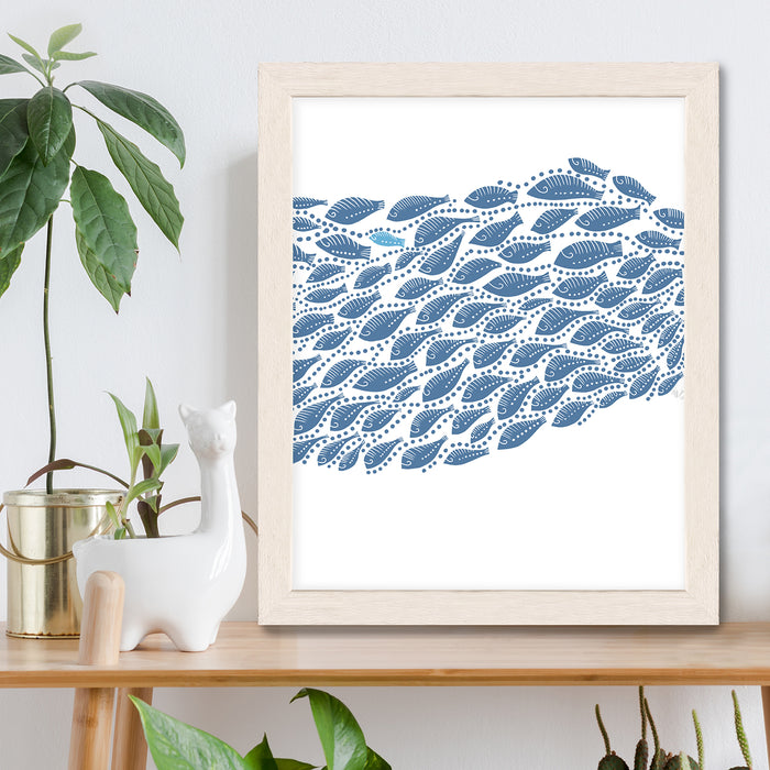 Little Fishes, Blue Shoal, Nautical print, Coastal art