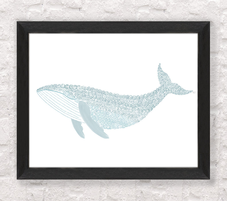 Swirly Whale Blue Grey Abstract Coastal Print Canvas Art