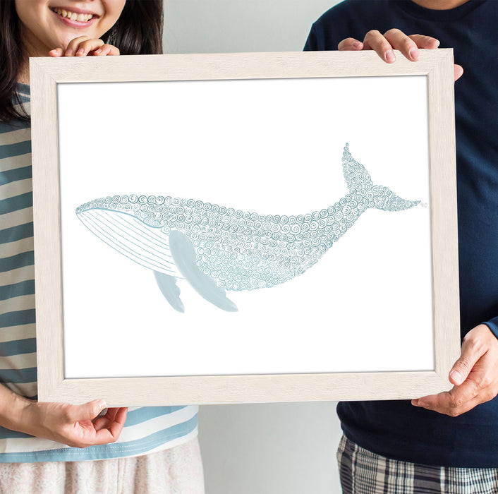 Swirly Whale Blue Grey Abstract Coastal Print Canvas Art