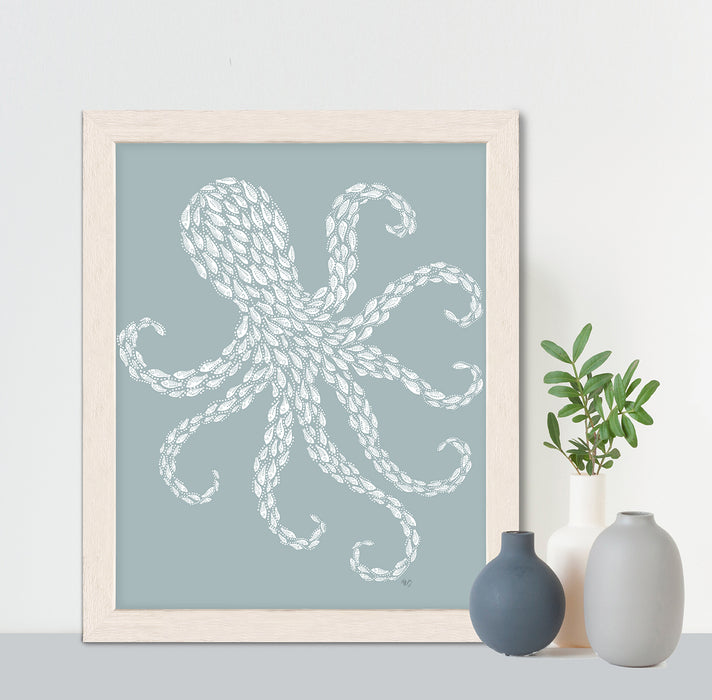 Little Fishes, Octopus, Nautical print, Coastal art