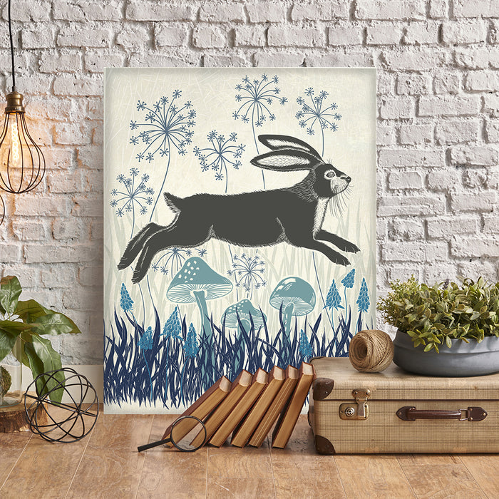 Country Lane Hare 4, Blue, Art Print