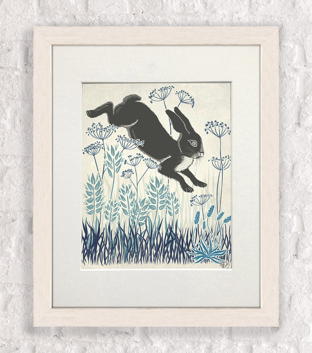 Country Lane Hare 5, Blue, Art Print