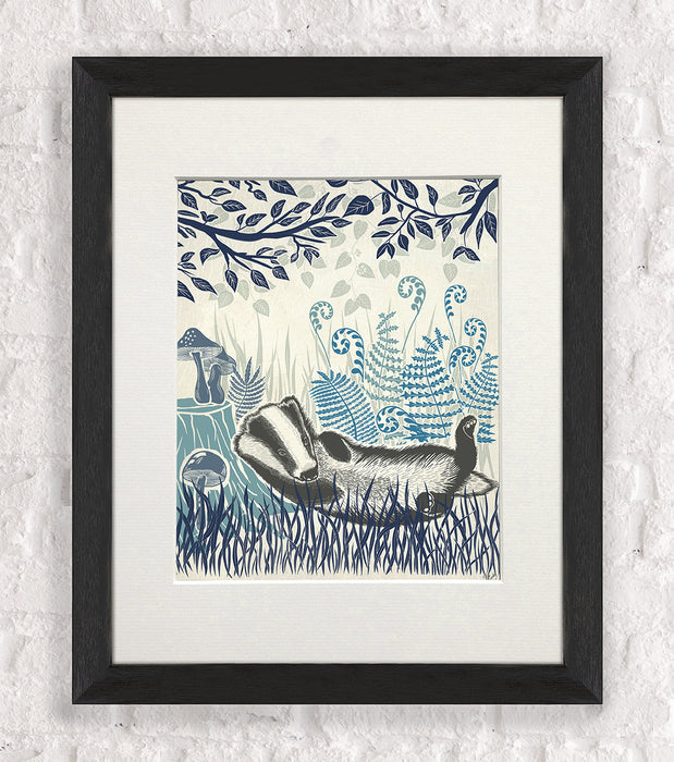 Country Lane Badger 1, Blue, Art Print