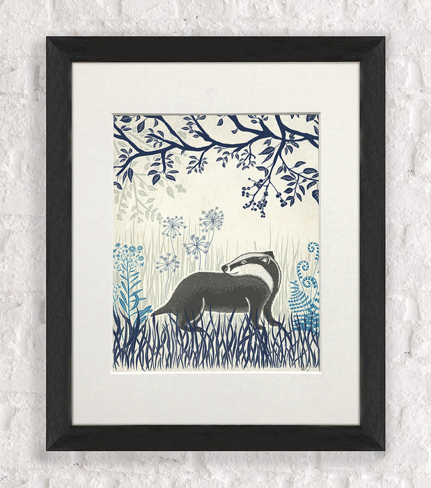 Country Lane Badger 2, Blue, Art Print