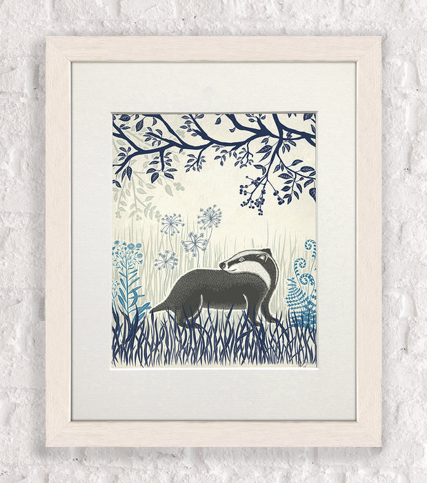 Country Lane Badger 2, Blue, Art Print