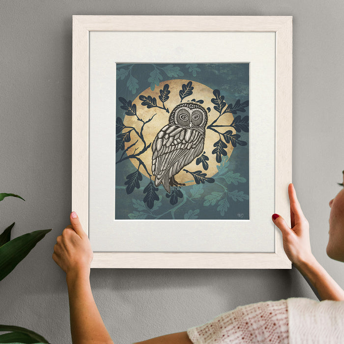 Country Lane Owl in Moon, Art Print