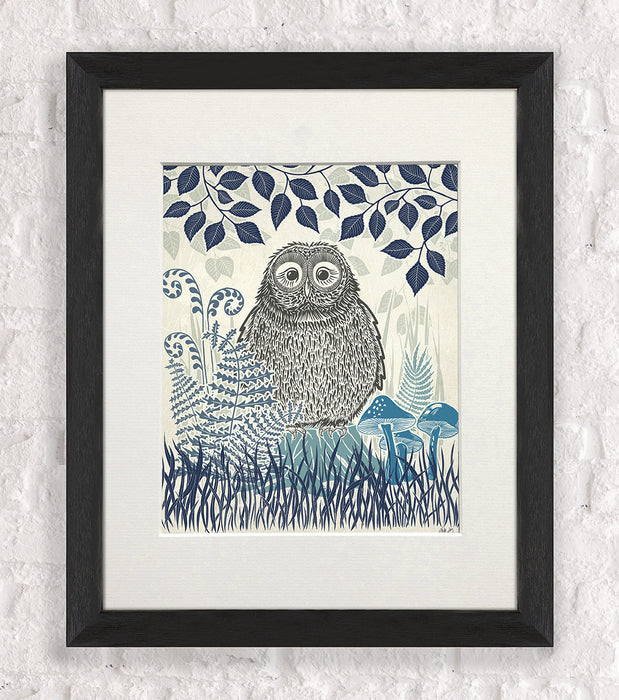 Country Lane Owl 2, Blue, Art Print