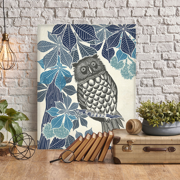 Country Lane Owl 3, Blue, Art Print