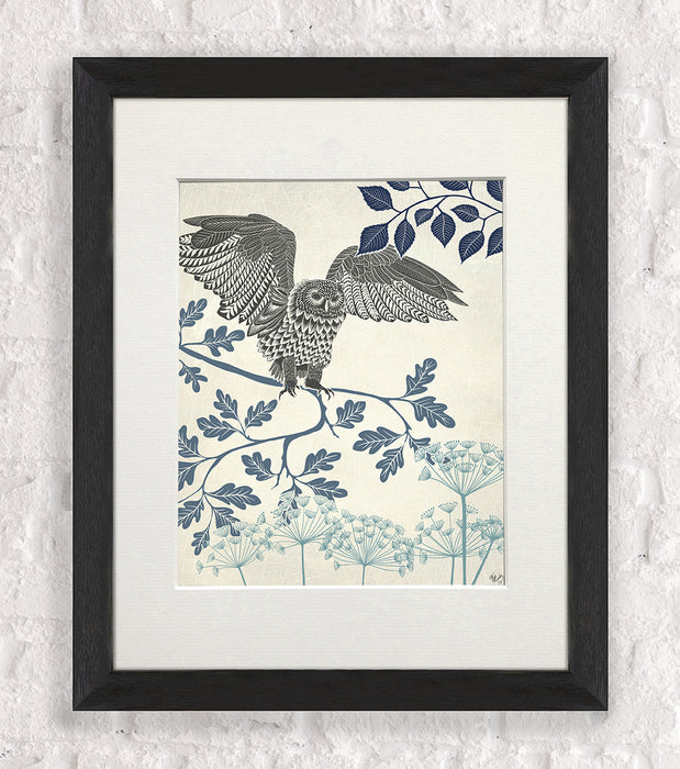 Country Lane Owl 5, Blue, Art Print
