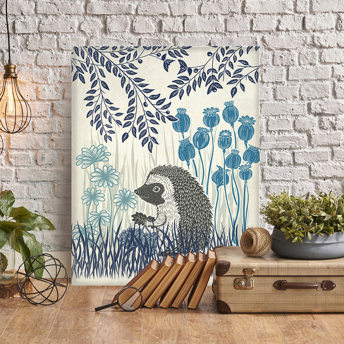 Country Lane Hedgehog, Blue, Art Print