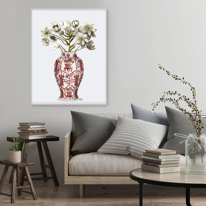 Chinoiserie Arabian Star White, Red Vase, Art Print