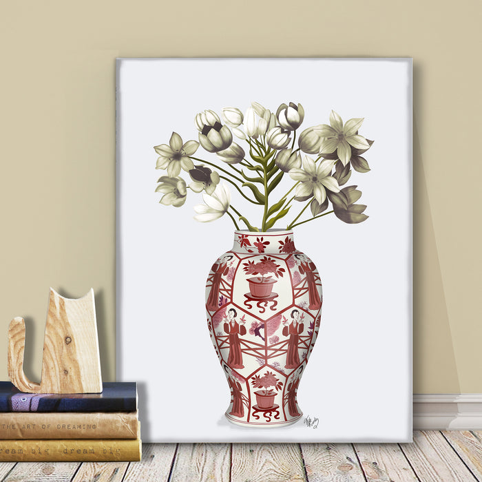 Chinoiserie Arabian Star White, Red Vase, Art Print