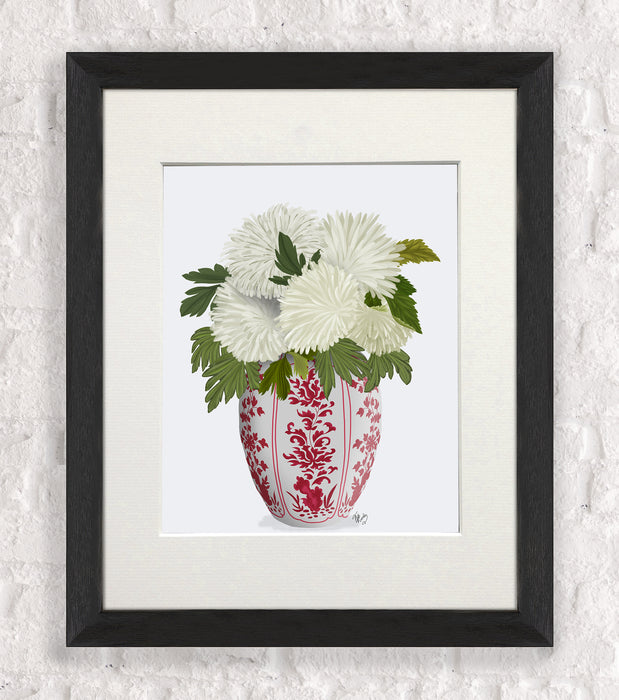 Chinoiserie Chrysanthemum White, Red Vase, Art Print