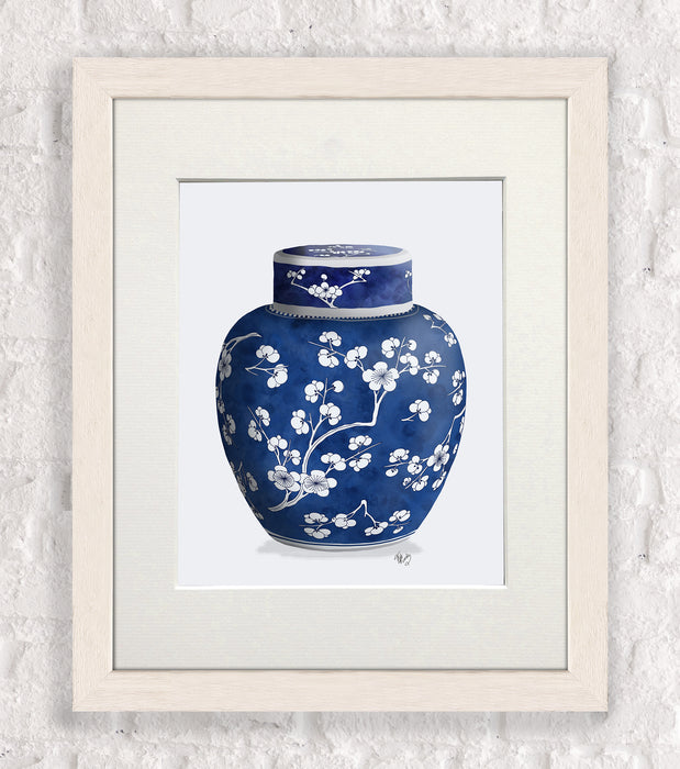 Chinoiserie Cherry Blossom Ginger Jar, Blue, Art Print