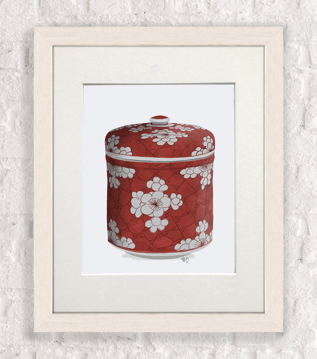 Chinoiserie Cherry Blossom Pot, Red, Art Print