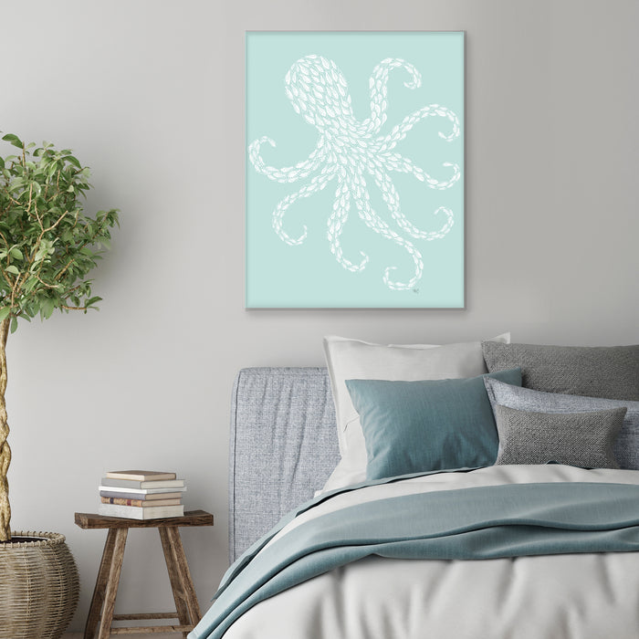 Little Fishes, Octopus Mint Tulip, Nautical print, Coastal art